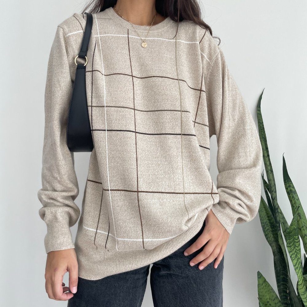 Vintage plaid oversized crew dad sweater - Picture 3 of 8